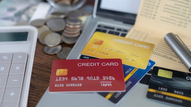 credit card stack on the table 