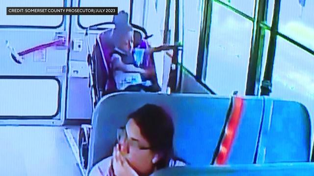 Fajr Williams sits in the back of a bus in a wheelchair while bus monitor Amanda Davila sits in front of her, looking out a window. 